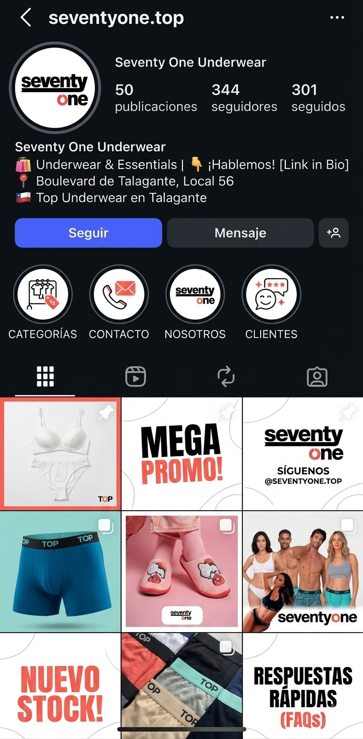 Propuesta de rediseño Instagram Seventy One